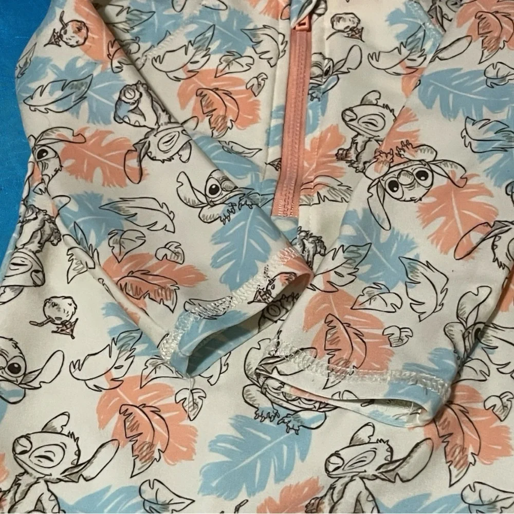 Disney Stitch Toddler Rashguard Swim Suit One Piece - Blue and Orange 12 months